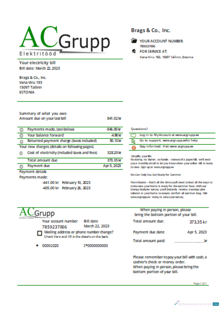 Download AC Grupp OÜ electricity utility business bill SCR Photoshop template